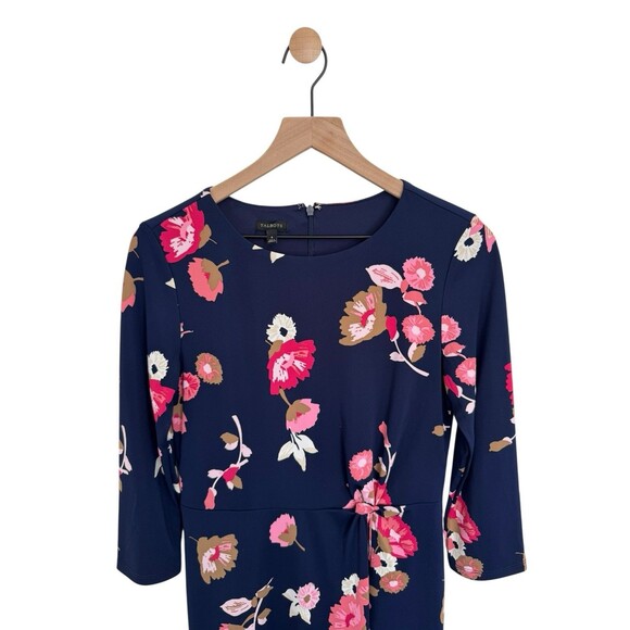Talbots Jersey Midi Dress Floral Blue 3/4 Sleeve Size 6 - Picture 5 of 8